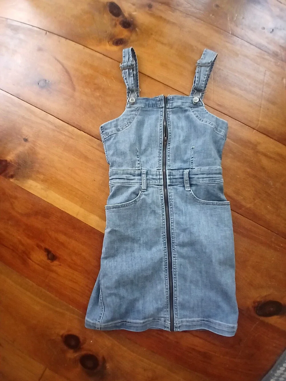 American Eagle Outfitters Super Stretch Blue Zip-Front Denim Overall Dress Sz 0 - Picture 2 of 7